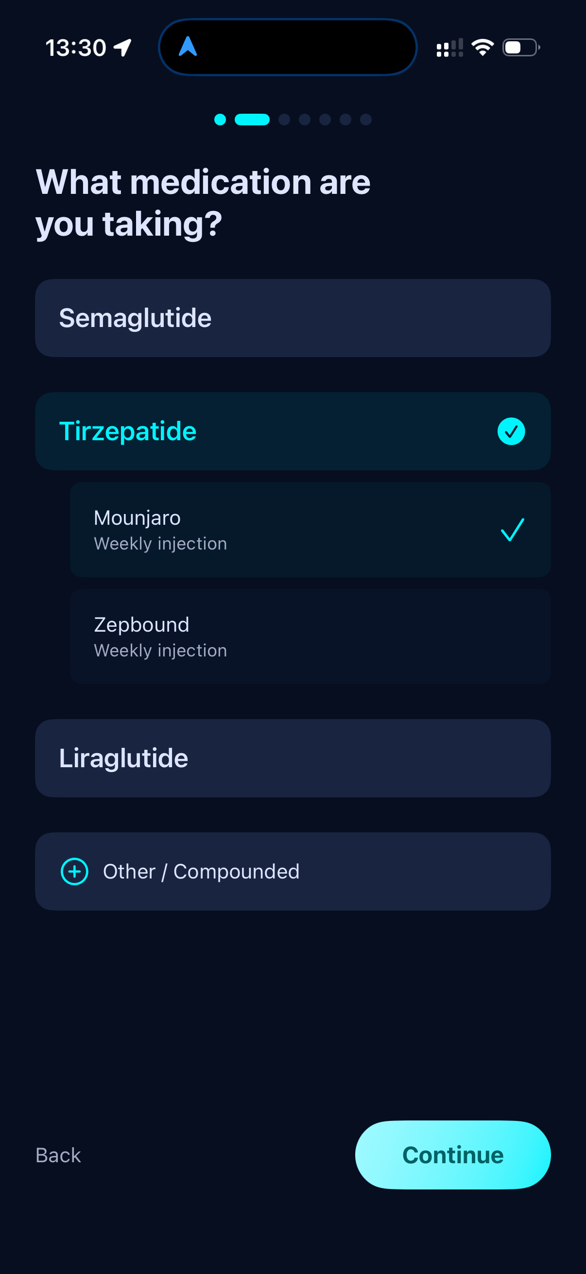 Medication selection screen